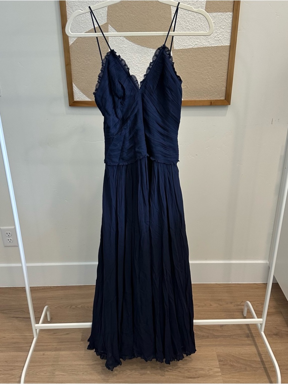 JCrew Navy Pleated Spaghetti-Strap Maxi Dress